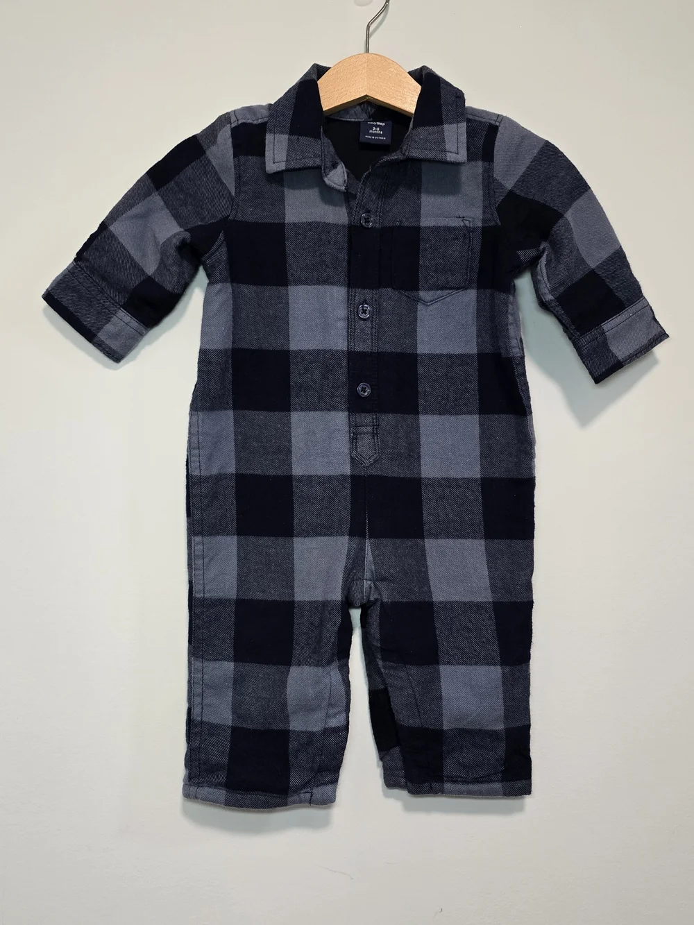 GAP Navy and Gray Plaid Button Romper Fully Lined Extra Soft Fall Style